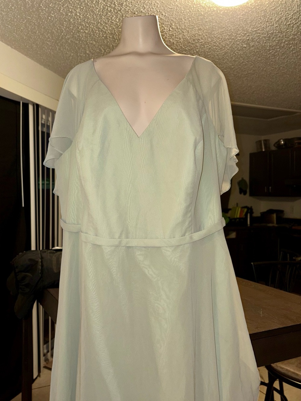 Azazie Light Mint V-Neck Maxi Dress with Flutter Sleeves